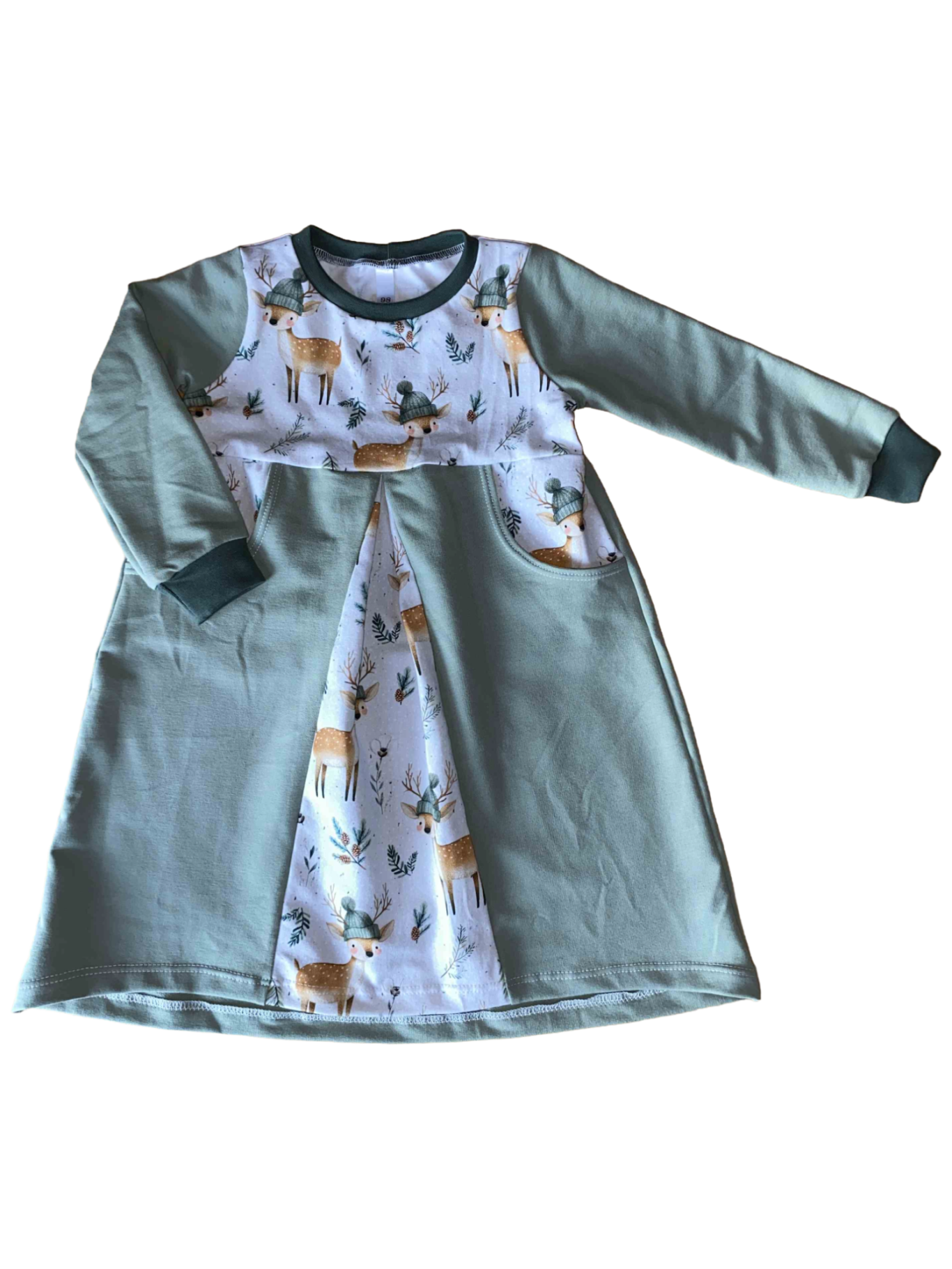 Kleid grün Weihnachtsrentiere Gr. 98