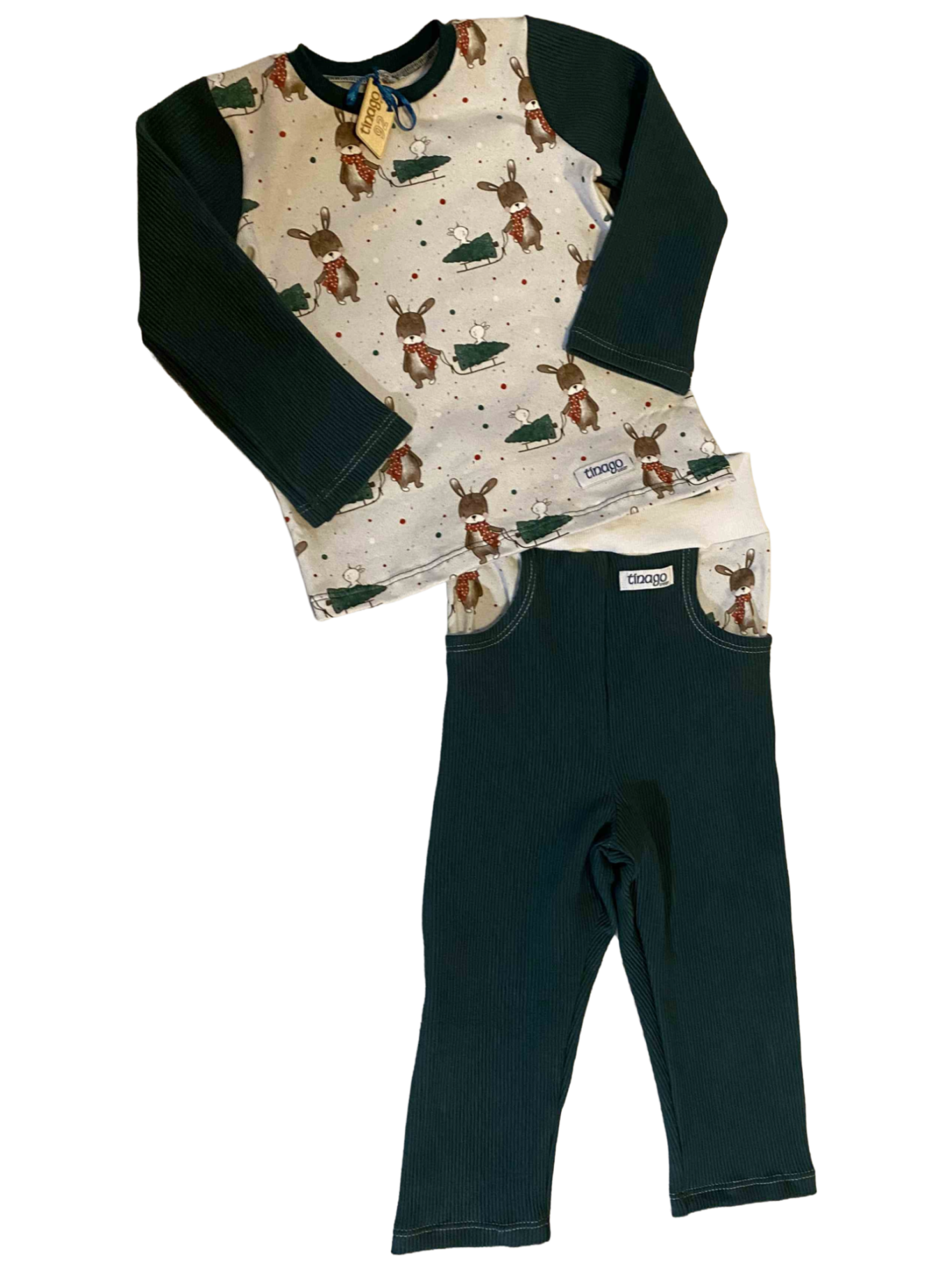 Zweiteiler grün Weihnachtshasen Gr. 92
