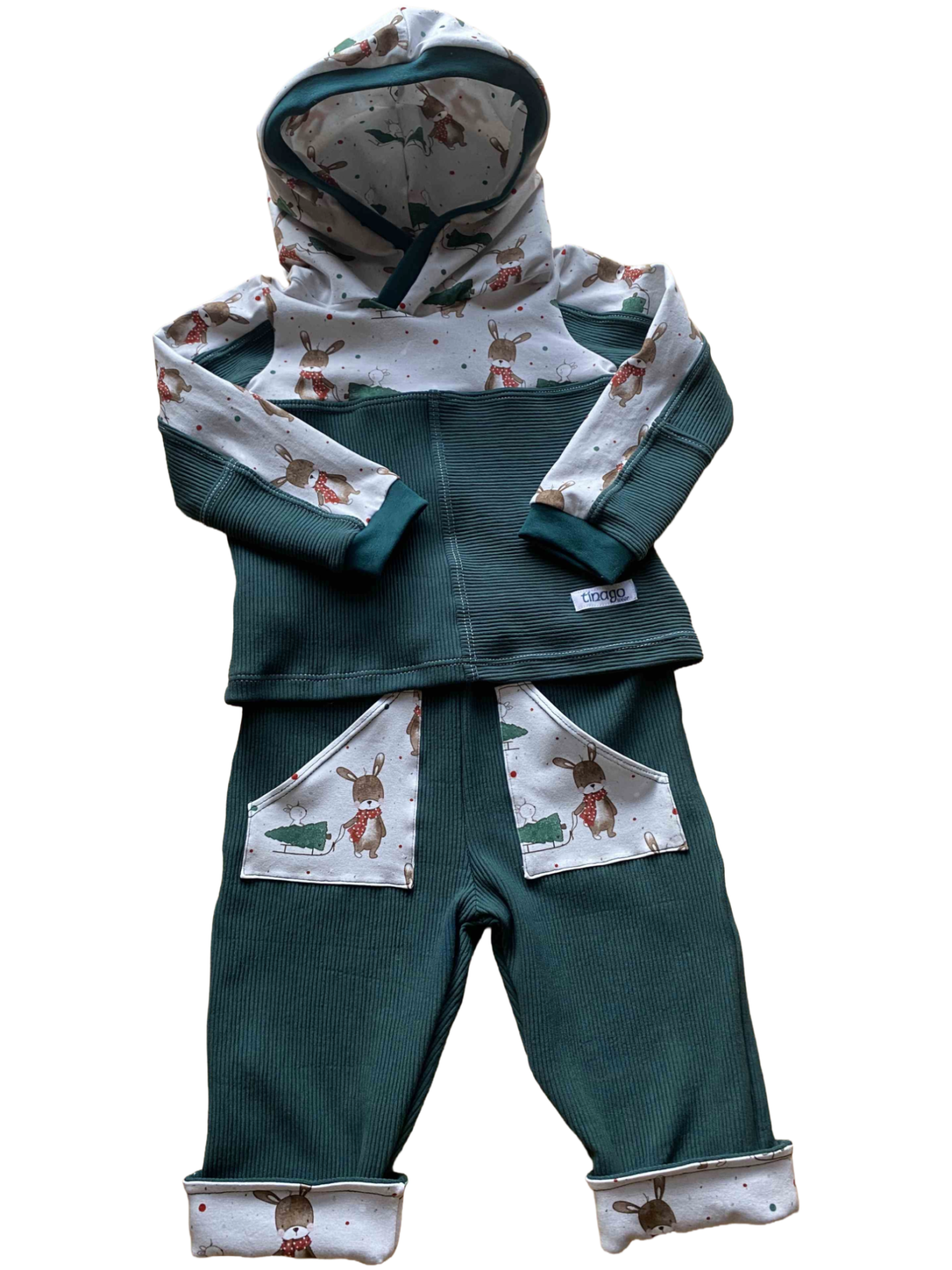 Zweiteiler grün Weihnachtshasen Gr. 92