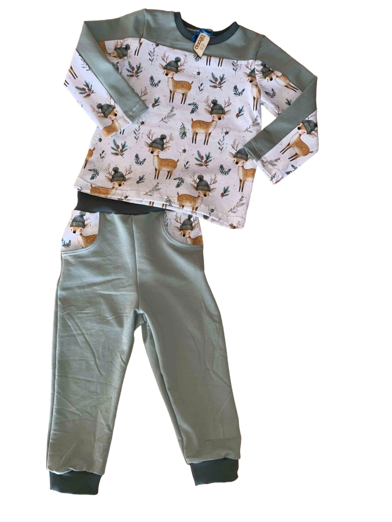 Zweiteiler grün Weihnachtsrentiere Gr. 92
